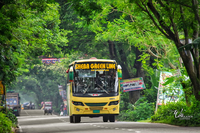 Green, bus, greenish highway, happiness, love, peace, HD wallpaper