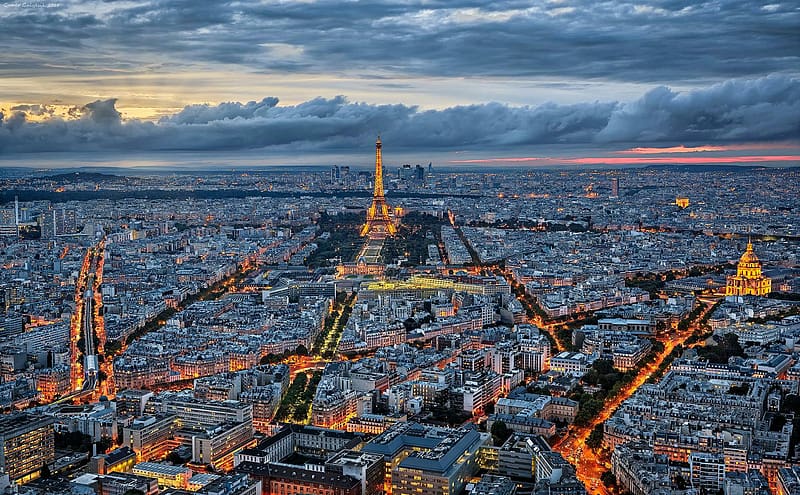 Cities, Paris, Eiffel Tower, City, Horizon, Light, France, Evening, Cityscape, Cloud, HD wallpaper