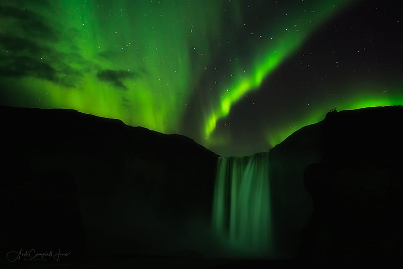 Skogafoss Aurora, aurora, nature, waterfall, HD wallpaper