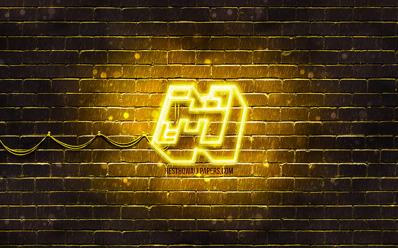 Minecraft yellow logo yellow brickwall, Minecraft logo, 2020 games, Minecraft neon logo, Minecraft, HD wallpaper