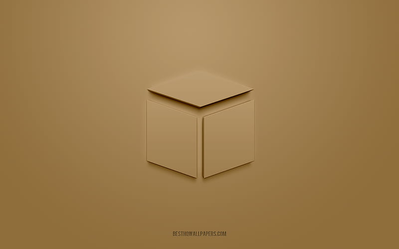 Box 3d icon, brown background, 3d symbols, Box, Shipping icons, 3d icons, Box sign, Shipping 3d icons, HD wallpaper