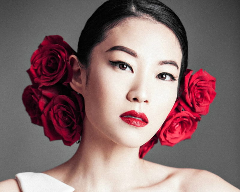 Arden Cho Red Wreath Rose Woman Lips Girl Flower Asian Face