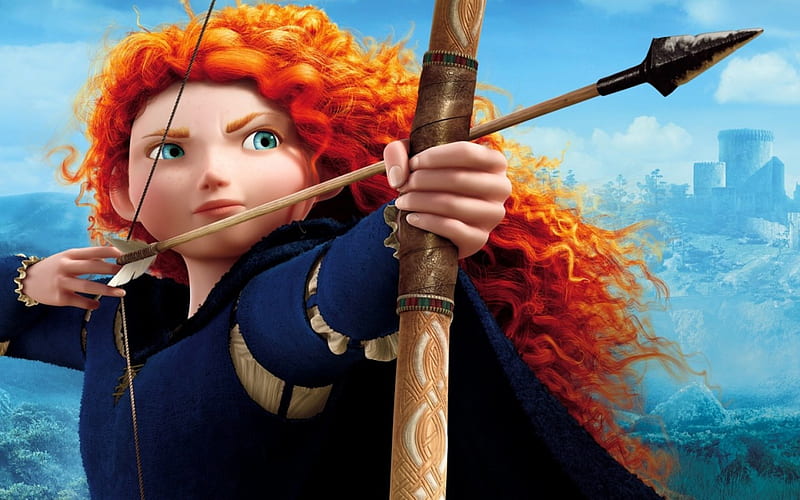Merida, movie, redhead, arrow, fantasy, girl, pixar, archer, disney, blue, HD wallpaper