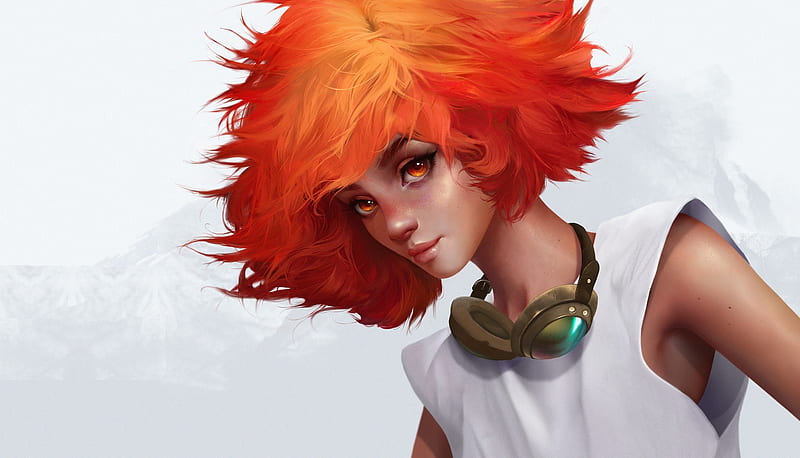 Jane Nane, fantasy, luminos, girl, orange, redhead, radical ed, HD wallpaper