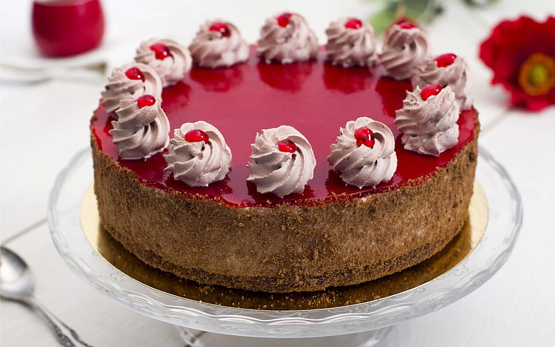 holiday cake, sweets, cherry cake, chocolate cakes, pastries, cheesecake, HD wallpaper