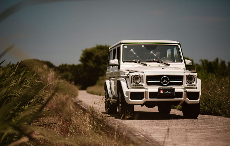 mercedes-benz g 63 amg, mercedes, car, suv, white, front view, HD wallpaper