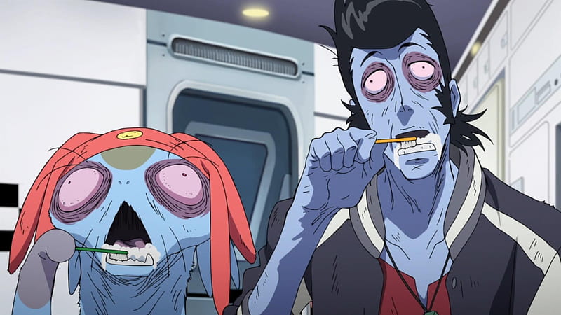 Zombie Buddies, Buddies, Zombie, Anime Guy, Undead, Anime, Meow, Partners, Black Hair, Friends, Crewmates, Dandy, Big Eyes, Space Dandy, White Eyes, Toothbrush, HD wallpaper