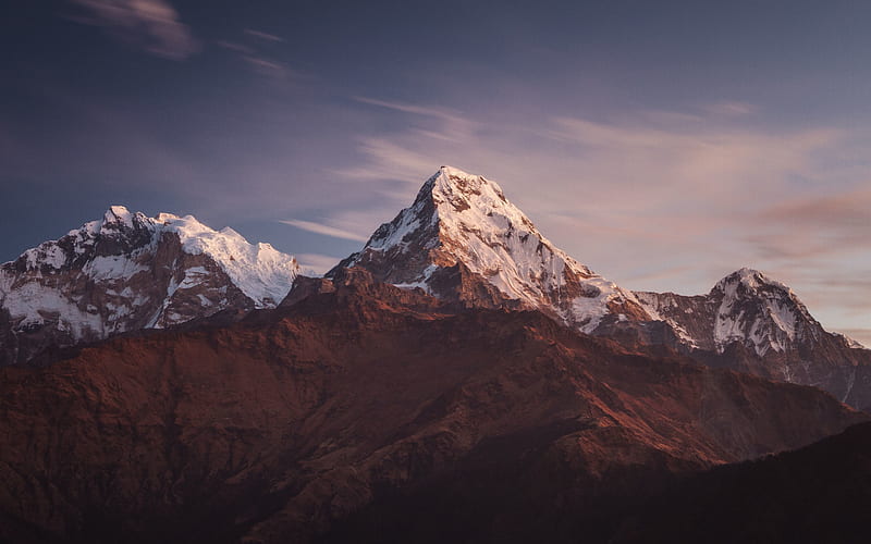 Himalayas, Everest, Tibet, mountain landscape, sunset, evening, Nepal, South Asia, HD wallpaper