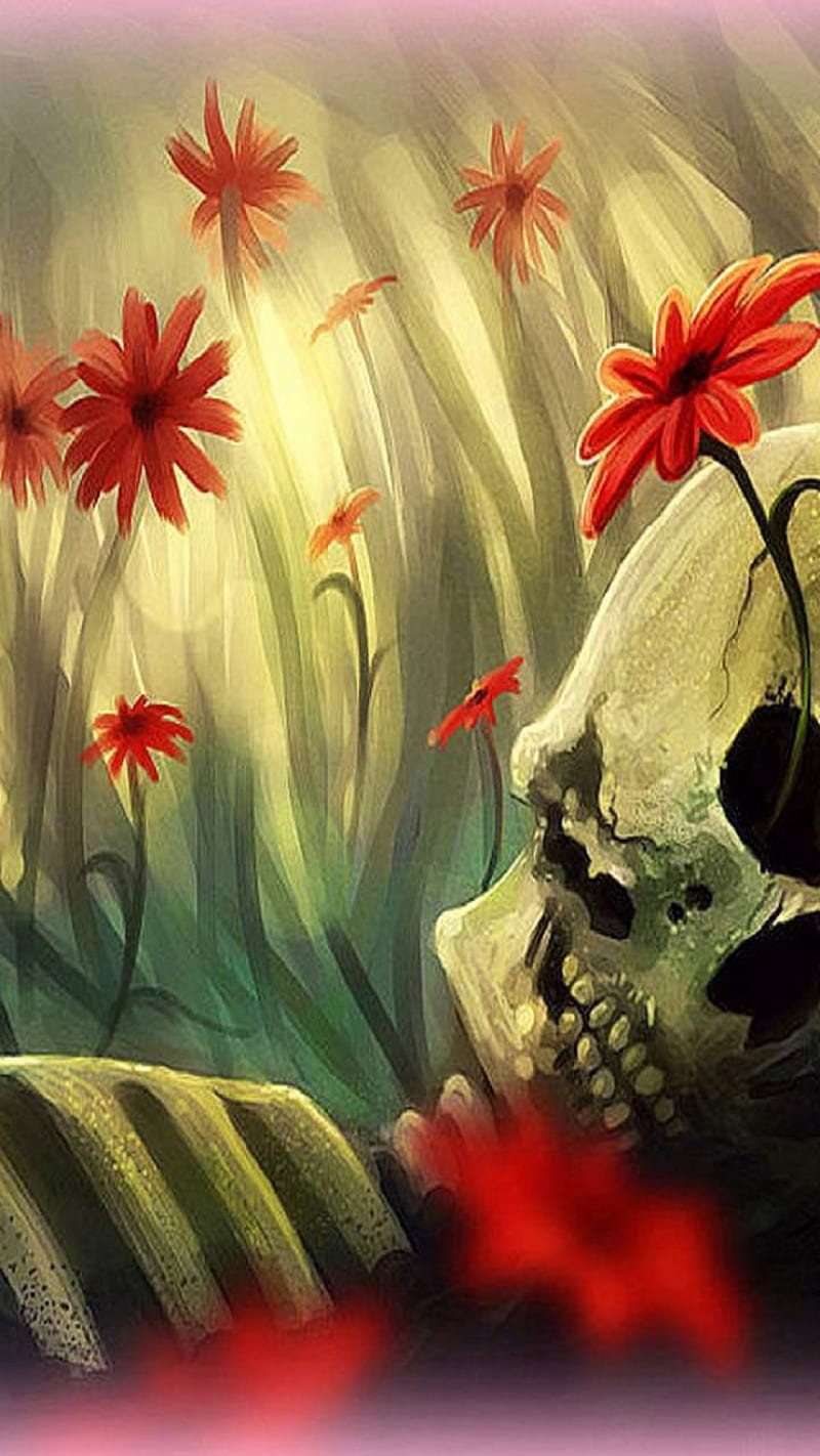 Flower power, flowers, skulls, HD phone wallpaper