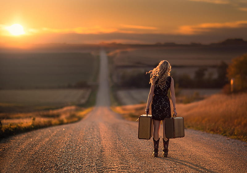Girl Walking On Alone Road, girls, alone, road, curly-hairs, HD wallpaper