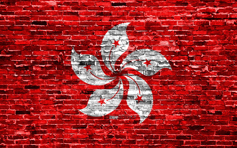 Hong Kong flag, bricks texture, Asia, national symbols, Flag of Hong Kong, brickwall, Hong Kong 3D flag, Asian countries, Hong Kong, HD wallpaper