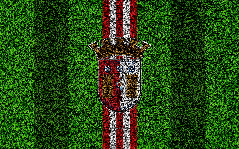 Braga FC logo, football lawn, Portuguese football club, red white lines, Primeira Liga, Braga, Portugal, football, SC Braga, HD wallpaper
