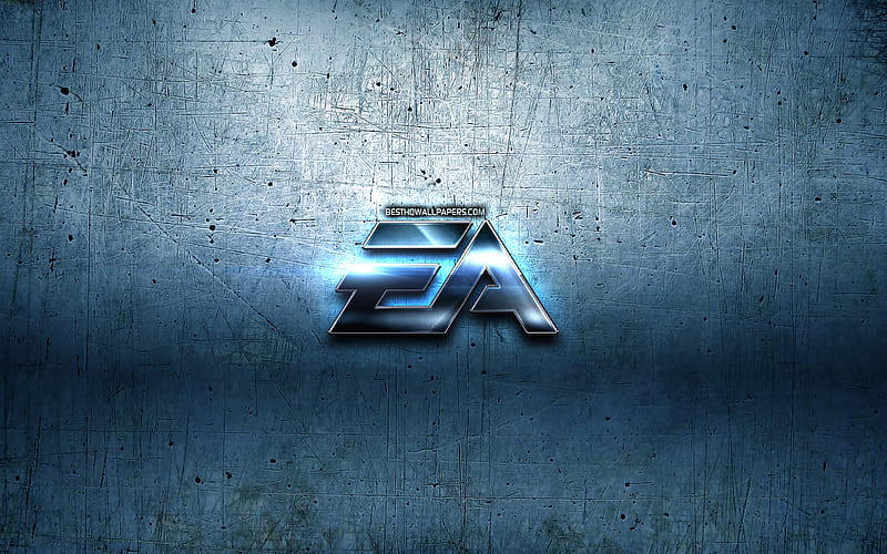 EA games logo, blue metal background, creative, EA games, brands, EA games 3D logo, artwork, EA games metal logo, HD wallpaper
