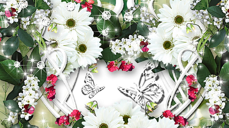 Summer's Regal Design, jewels, flower, summer, spring, butterflies, diamonds, floral, Firefox theme, daisies, sparkle, HD wallpaper
