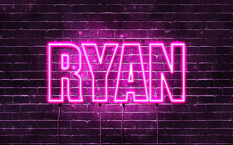 Ryan with names, female names, Ryan name, purple neon lights, horizontal text, with Ryan name, HD wallpaper