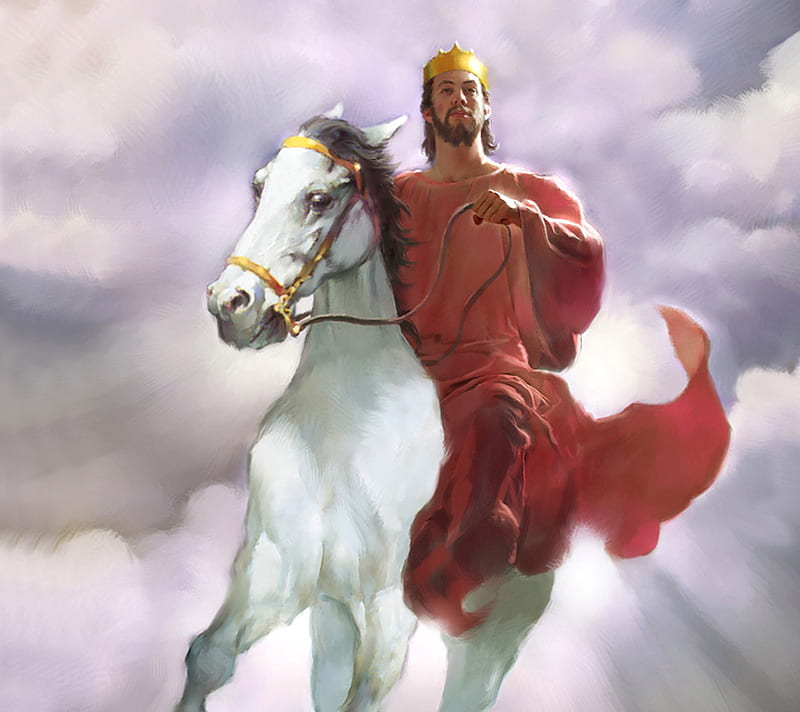 The King, king, jesus, crown, horse, riding, HD wallpaper