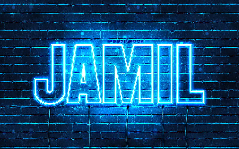 Jamil, , with names, Jamil name, blue neon lights, Happy Birtay Jamil, popular arabic male names, with Jamil name, HD wallpaper