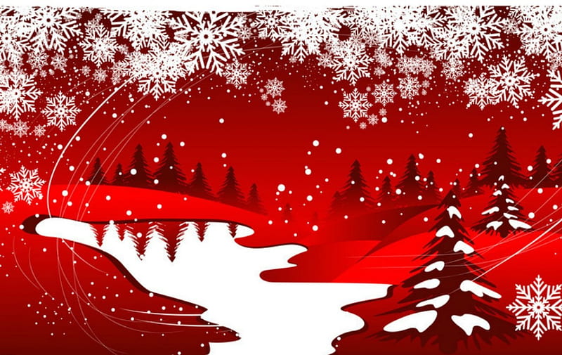 Christmas color, Christmas, red, flakes, snow, vector, HD wallpaper