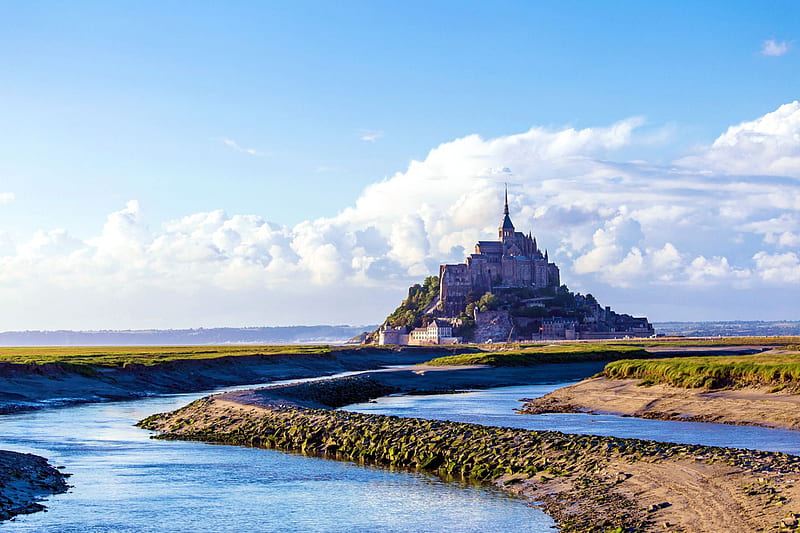 Mont St. Michel, France, island, sea, buildings, coast, HD wallpaper