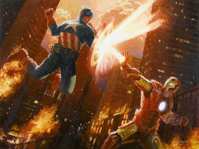 Iron Man Vs Captain America, iron-man, captain-america, superheroes, artist, artwork, digital-art, HD wallpaper