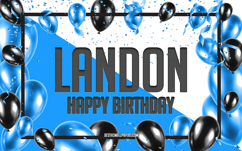 Happy Birtay Landon, Birtay Balloons Background, Landon, with names, Blue Balloons Birtay Background, greeting card, Landon Birtay, HD wallpaper