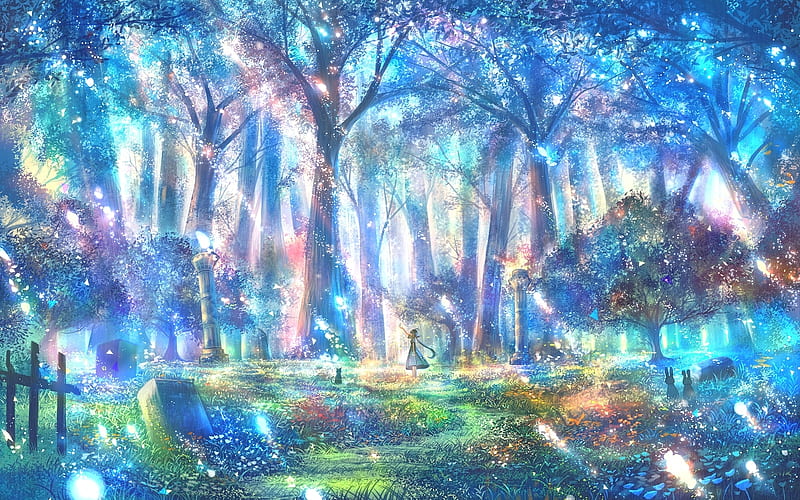 Magical Forest, magic, cg, anime, forest, colurful, fantasy, HD wallpaper