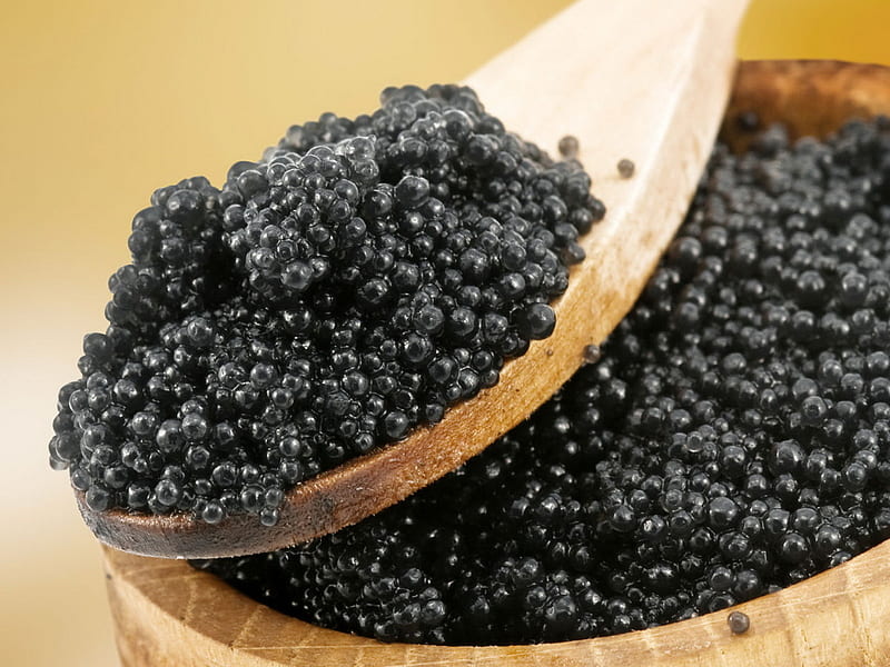 Caviar, spoon, food, black, barrel, HD wallpaper