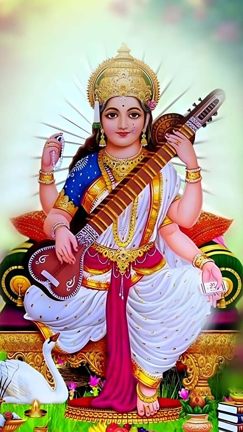 Сарасвати тхакур. Сарасвати. Sarasvati (p3r). Saraswati Puja Hondu in Yellow.