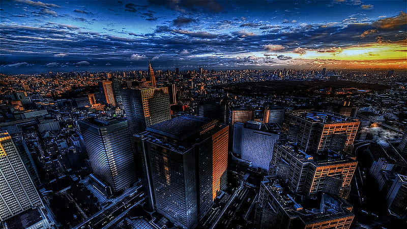 Urban Twilight, cityscape, highrise, r, bonito, sprawl, HD wallpaper