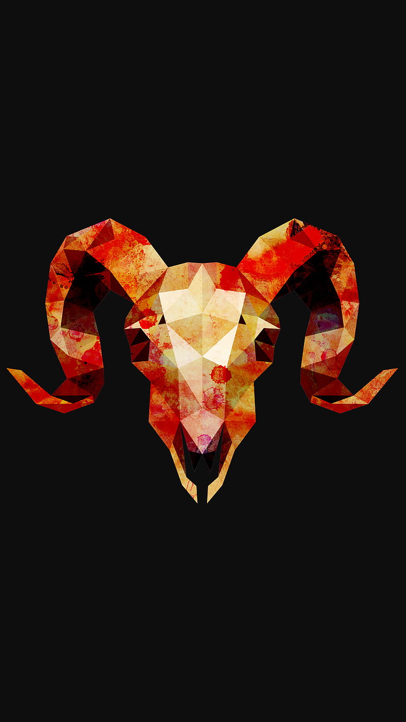 Ram Skull, DimDom, Red, Skeleton, abstract, cool, geometric, hunter, low poly, ram head, white, HD phone wallpaper