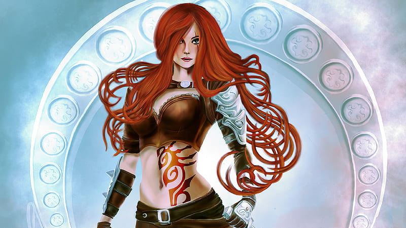 Video Game, League Of Legends, Girl, Katarina (League Of Legends), Long Hair, Red Hair, Tattoo, Woman Warrior, HD wallpaper