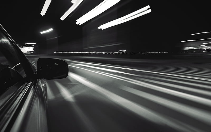 speed, car, city lights, time, HD wallpaper