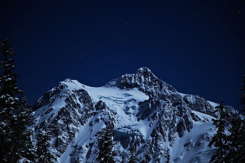 Snow Capped Mountains During Night Time , mountains, snow, nature, night, HD wallpaper
