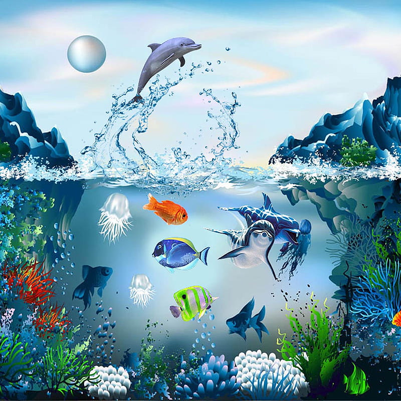 New Aquarium, abstract, apple, bonito, desenho, fish, ipad, HD phone wallpaper