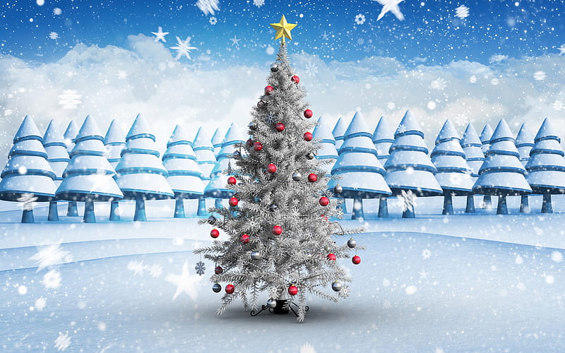 xmas tree, New Year, 3d art, winter, Merry christmas, Happy New Year, xmas, Christmas, HD wallpaper