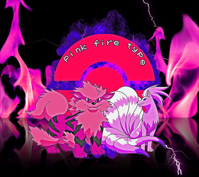 pink fire pokemon, arcanine, lightning, ninetails, HD wallpaper