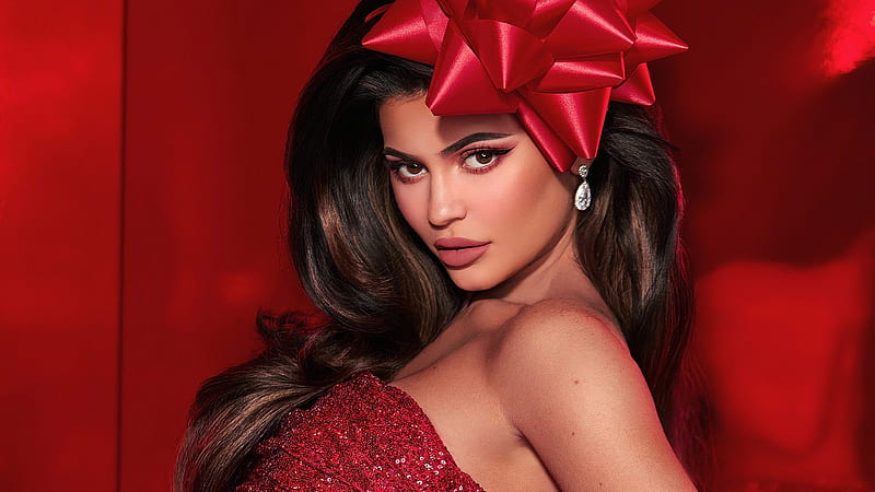 Kylie Jenner, red, graphy, models, earrings, earnings, beauty, fashion, style, HD wallpaper
