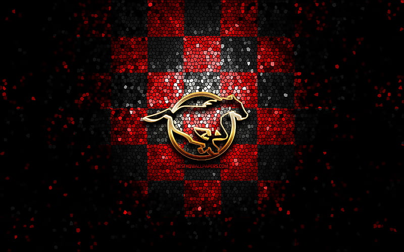 Calgary Stampeders, glitter logo, CFL, red black checkered background, soccer, canadian football team, Calgary Stampeders logo, mosaic art, canadian football, HD wallpaper