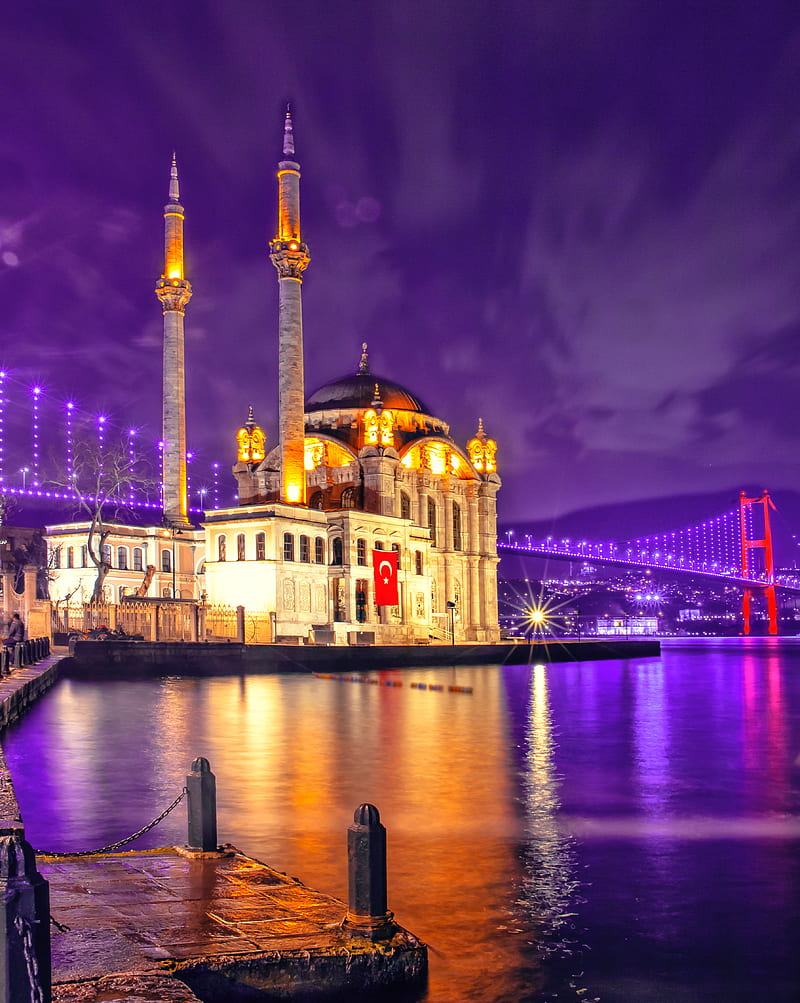 mosque, architecture, night city, turkey, HD phone wallpaper