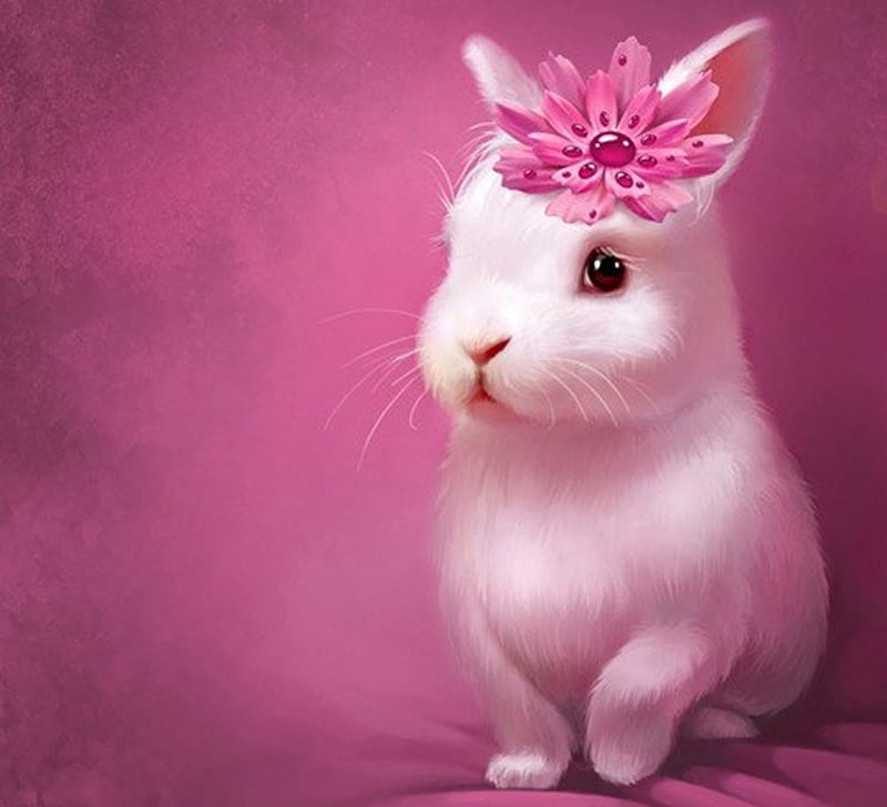 cute bunny, cute, flower, bunny, bonito, pink, sweet, HD wallpaper