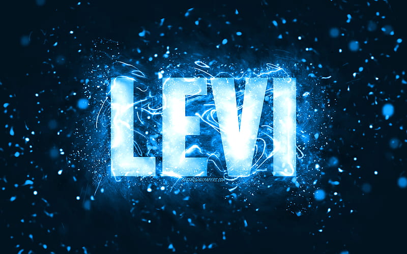 Happy Birtay Levi blue neon lights, Levi name, creative, Levi Happy Birtay, Levi Birtay, popular american male names, with Levi name, Levi, HD wallpaper