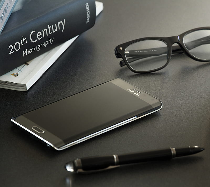 Accessories, book, glasses, pen, phone, s6, HD wallpaper