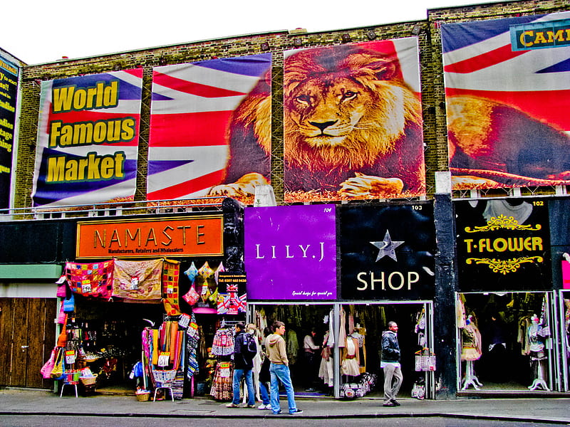 Camden, shop, britain, british, england, lion, market, lock, english, london, store, fashion, street, HD wallpaper