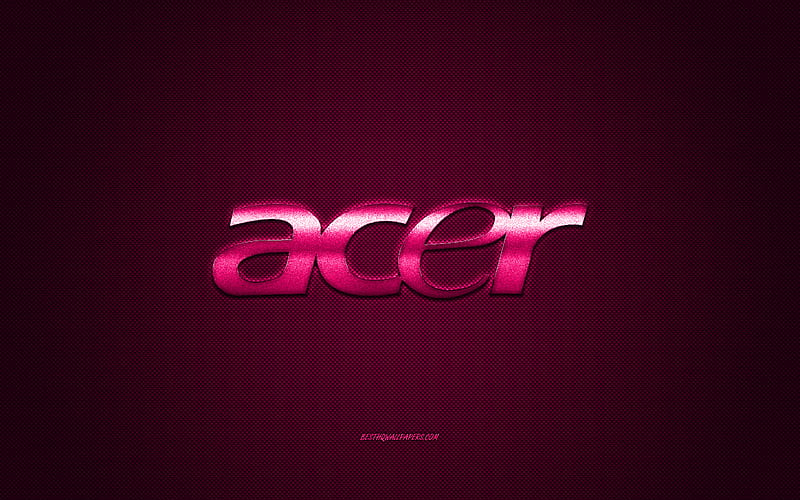Acer logo, pink carbon background, Acer metal logo, Acer pink emblem, Acer, pink carbon texture, HD wallpaper
