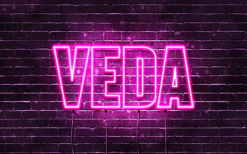 Veda with names, female names, Veda name, purple neon lights, Happy Birtay Veda, with Veda name, HD wallpaper
