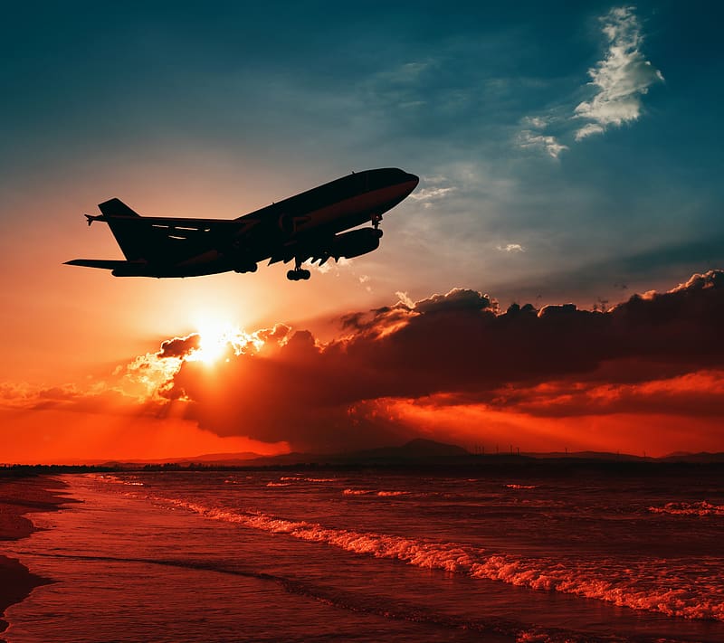 Sunset, Sky, Cloud, Aircraft, Passenger Plane, Sunbeam, Vehicles, Sunbean, HD wallpaper
