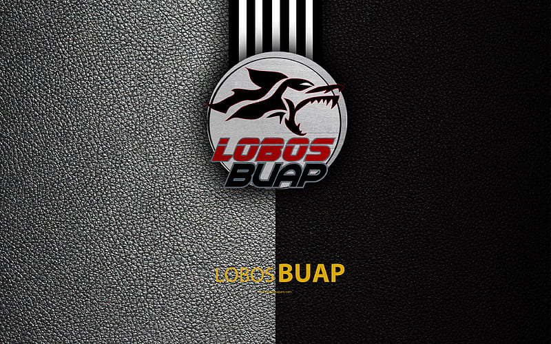 Lobos BUAP leather texture, logo, Mexican football club, white black lines, Liga MX, Primera Division, Puebla de Zaragoza, Mexico, football, HD wallpaper