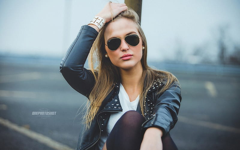 Stylish girl, sunglasses, beauty, jacket, style, HD wallpaper | Peakpx