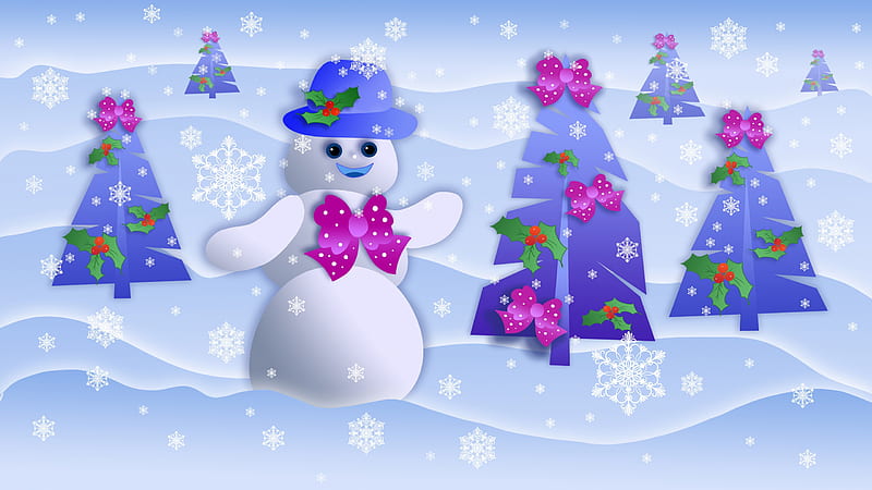 Snowman With Christmas Tree Snowflake Snowflake, HD wallpaper