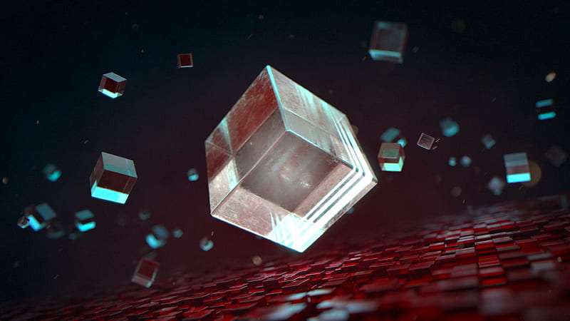 cube, levitation, glass, edges, HD wallpaper